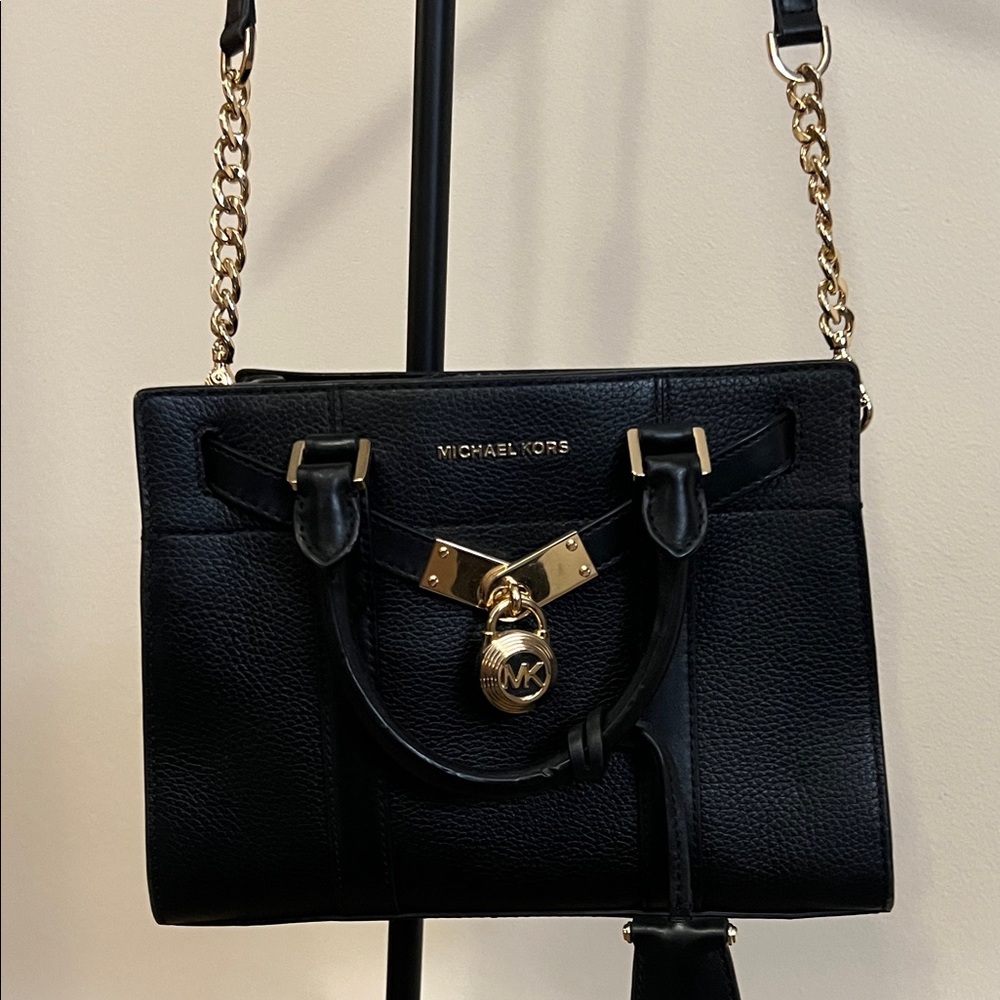 Michael Kors Black Shoulder Bag with Gold Accents / like new
